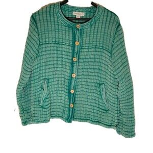 Coldwater Creek Jacket Large Turquoise Cotton Gauze Quilted